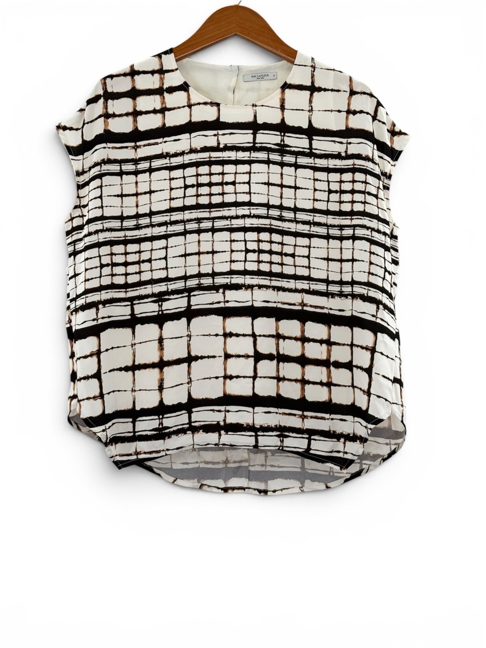 MM.LaFleur New York Grid Print Blouse Size S Career Office Top Neutral Colors